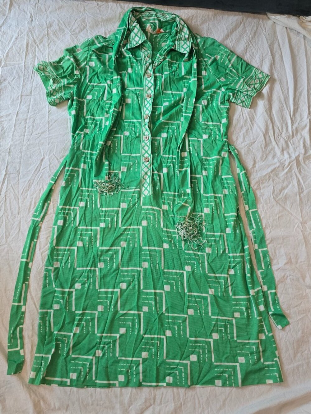Lady Carol Green 70's belted shirt dress, mid length size M-L